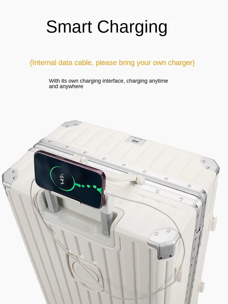 New Fashion 28/30 inch Suitcase Large Size Aluminium Frame Charging Luggage 20 inch Cabin Trip Travel Bags with Cup Holder