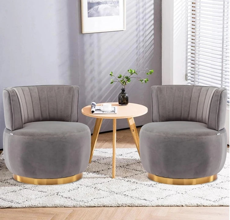 Bucket Chair,Swivel Barrel Chairs For Living Room Set Of 2, 360 Degree Comfy Modern Round Chair Velvet Gold Accent Upholstered