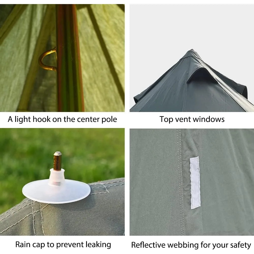 Cotton canvas bell tent with stove jack for family camping, four season tent with zippered removable floor