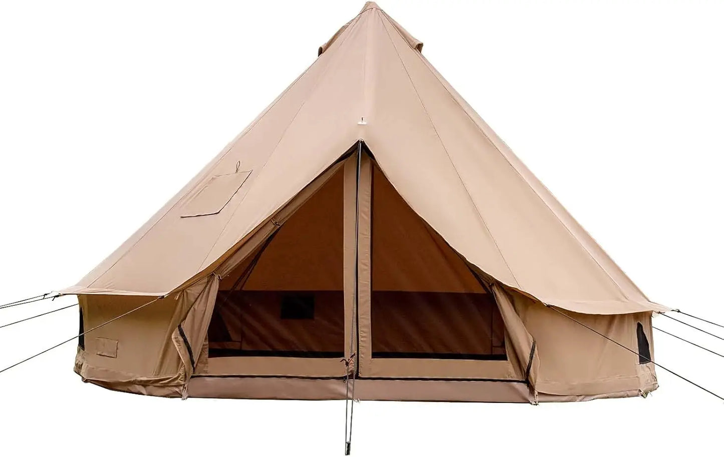 Cotton canvas bell tent with stove jack for family camping, four season tent with zippered removable floor