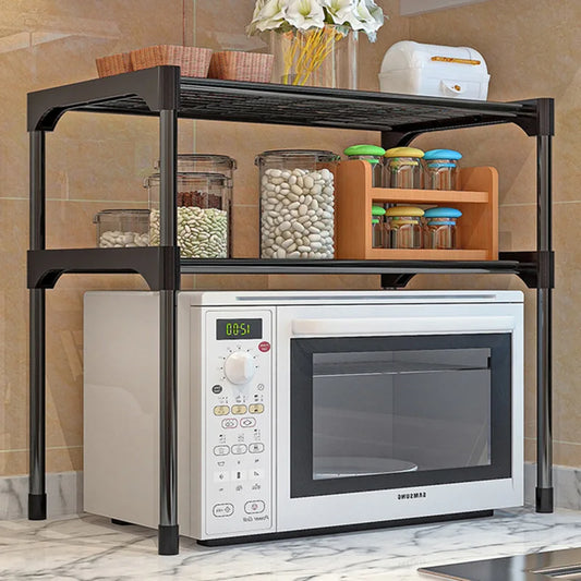 2 Layer Microware Oven Rack Shelf Organizer Mounted Kitchen Utensil Countertop Tableware Storage Home Organiser Toaster  Shelves
