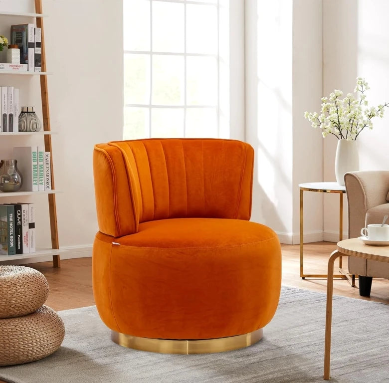 Bucket Chair,Swivel Barrel Chairs For Living Room Set Of 2, 360 Degree Comfy Modern Round Chair Velvet Gold Accent Upholstered