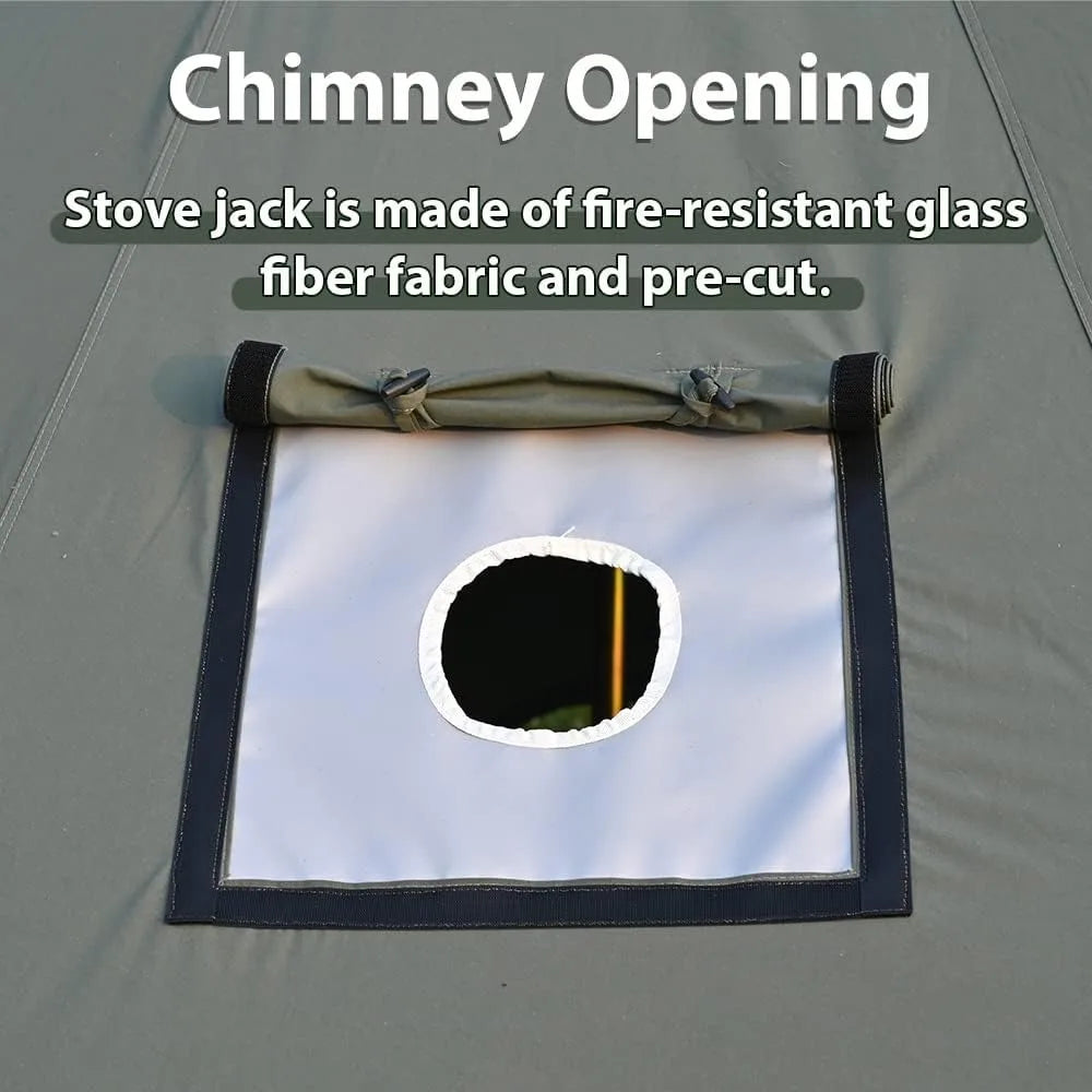 Cotton canvas bell tent with stove jack for family camping, four season tent with zippered removable floor