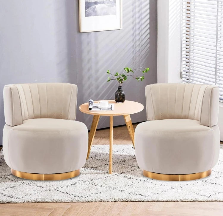Bucket Chair,Swivel Barrel Chairs For Living Room Set Of 2, 360 Degree Comfy Modern Round Chair Velvet Gold Accent Upholstered