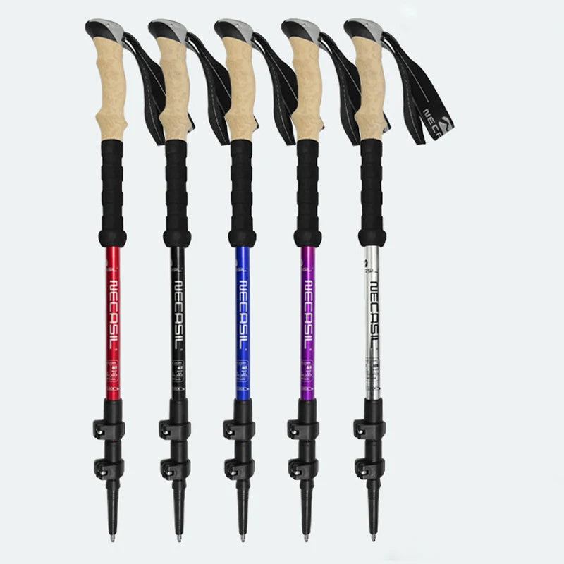 1PCS 135CM Aluminum Outdoor Hiking Anti Shock Walking Sticks Telescopic Trekking Climbing Poles Ultralight Walking Canes