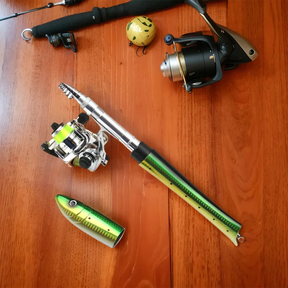 Portable Fish Shaped Fishing Rod with Reel Telescopic Mini Pocket Pen Fishing Pole with Reel Travel Fishing Rod Gifts for Men